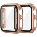 2 Pack Hard PC Case Compatible with Apple Watch Series 1 2 3 38mm Women Men Overall PC Case Slim Tempered Glass Screen Protector Protective Cover for Apple iWatch 38mm Rose Gold