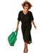 Plus Size Women's Crochet Trim Flutter Sleeve Midi Cover Up Dress by Swimsuits For All in Black (Size 6/8)