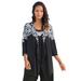 Plus Size Women's Ultrasmooth Fabric® Cardigan and Tank Set by Roaman's in Black Damask Print (Size 34/36)