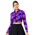 Plus Size Women's Chlorine Resistant Long Sleeved Cropped Zip Tee by Swimsuits For All in Electric Purple Spray (Size 8)