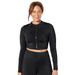 Plus Size Women's Chlorine Resistant Long Sleeved Cropped Zip Tee by Swimsuits For All in Black (Size 16)