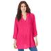 Plus Size Women's Lace Pintuck Crinkle Tunic by Roaman's in Pink Burst (Size 18 W)