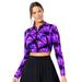 Plus Size Women's Chlorine Resistant Long Sleeved Cropped Zip Tee by Swimsuits For All in Electric Purple Spray (Size 24)