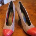 Nine West Shoes | Nine West Red Gray Cap Toe Genuine Leather Suede Heels Shoes 8.5 | Color: Gray/Red | Size: 8.5