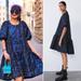 Zara Dresses | New Zara Voluminous Jacquard Metallic Blue Camo Swing Dress Xs | Color: Black/Blue | Size: Xs