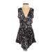 BCBGeneration Casual Dress - A-Line V Neck Short sleeves: Black Print Dresses - Women's Size X-Small