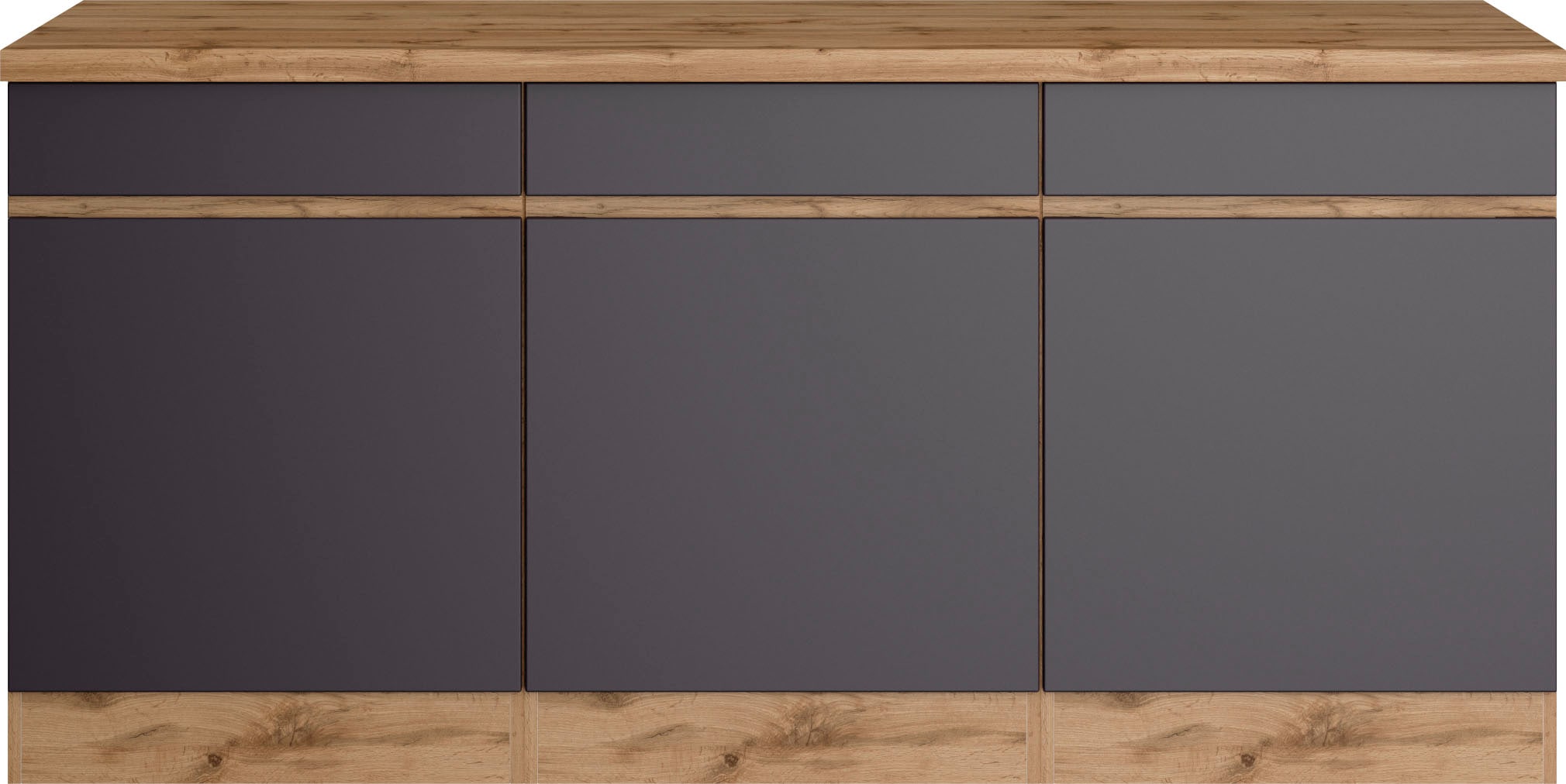 Unterschrank KOCHSTATION "KS-Riesa", grau (matt grau), B:180cm H:86cm T:60cm, Holzwerkstoff, Schränke, Unterschrank, Breite 180 cm, MDF-Fronten