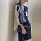 Chemisier rétro chic coréen cardigan décontracté à simple boutonnage col en V chemise patchwork