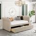 Twin Size Upholstered Daybed with 2 Drawers and Button-Tufted Armrests Style, Beige