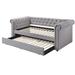 Justice Upholstered Button Tufted Daybed with Trundle, Rolled Arms and Nailhead Trim, Smoke Gray Fabric