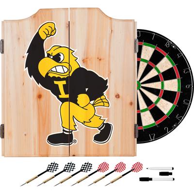 University of Iowa Dart Cabinet Set with Darts and Board - Herky - 20.5" x 3.5" x 24.75"