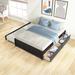 Full Bed Durable Pine Wood Platform Bed with Twin Trundle and 2 Drawers