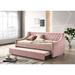 Lianna Upholstered Twin Daybed with Twin Trundle, Button-tufted and Sloped Armrest, Pink Velvet