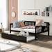 Dual-use Full Sofabed Daybed with 1 Twin Trundle, Rails and 2 Extra Connected Small Coffee Table Shelf, Espresso