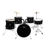 Clearance Glarry Full Size Adult Drum Set 5-Piece Black with Bass Drum two Tom Drum Snare Drum Floor Tom 16 Ride Cymbal 14 Hi-hat Cymbals Stool Drum Pedal Sticks