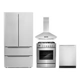 Cosmo 4 Piece Kitchen Appliance Package w/ French Door Refrigerator, 30" Gas Freestanding Range, Built-In Dishwasher, & Island Range Hood | Wayfair