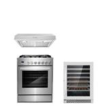Cosmo 3 Piece Kitchen Appliance Package w/ 30" Gas Freestanding Range, Under Cabinet Range Hood, & Wine Refrigerator in Black/Gray | Wayfair