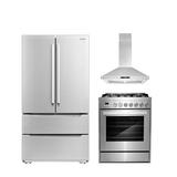 Cosmo 3 Piece Kitchen Appliance Package w/ French Door Refrigerator, 30" Gas Freestanding Range, & Island Range Hood in Black/Gray | Wayfair