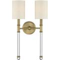 2 Light Traditional Metal Crystal Accent Wall Sconce with Soft White Fabric Shade-21 inches H By 13 inches W-Warm Brass Finish Bailey Street Home