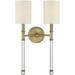 2 Light Traditional Metal Crystal Accent Wall Sconce with Soft White Fabric Shade-21 inches H By 13 inches W-Warm Brass Finish Bailey Street Home