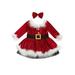 Peyakidsaa Kids Girl Christmas Dress Set Long Sleeve Furry Patchwork Belted Dress with Bowknot Headband