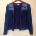 American Eagle Outfitters Sweaters | American Eagle Outfitters Navy Bolero Shrug Top Long Sleeve Embroidered Size M | Color: Blue/Pink | Size: M