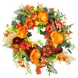 17.7 Front Door Wreath Year round Wreath Festival Celebration Artificial Fall Wreath Thanksgiving Wreath for Home Farmhouse Decor Peony And Pumpkin Wreath for Front Door