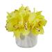 Nearly Natural Cymbidium Orchid Artificial Arrangement in Marble Vase