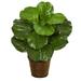 Nearly Natural 20 in. Fiddle Leaf Artificial Plant in Basket