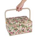 Sewing Baskets,Fabric Floral Printed Large Sewing Basket Craft Box Household Sundry Storage Box Organizer with Handle for Needles Thread Pins Tape Measure Thimbles Scissors,12.0 x 9.1 x 6.1inch