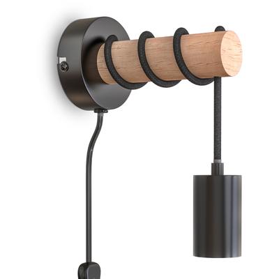 B.K.LICHT Wandleuchte, schwarz, B:9,6cm H:18,5cm L:9,6cm Ø:9,6cm, Lampen, Wandlampe, 1 flammig, Industrial-Design, Retro, Stahl, Holz, rund Image