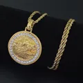 Collier pendentif en métal plaqué or pour homme bijoux hip-hop glamour médaille loup rugissant