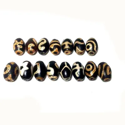 JI RuYi-Agate noire tibétaine 2 pièces/lot perles DZI 8x12mm 2 yeux bijoux pour hommes et