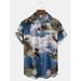MLFU Casual Summer Cat Polyester Micro Elasticity Loose Short Sleeve Regular Shirt Collar Shirts For Men
