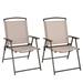 Costway 2 pcs Patio Folding Sling Dining Chairs Armrests Steel Frame Outdoor Beige