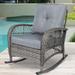 SOCIALCOMFY Outdoor Wicker Rocking Chair Patio Rattan Rocker Chair with Steel Frame Rocking Lawn Chair Patio Furniture Light Brown Wicker & Grey Cushions