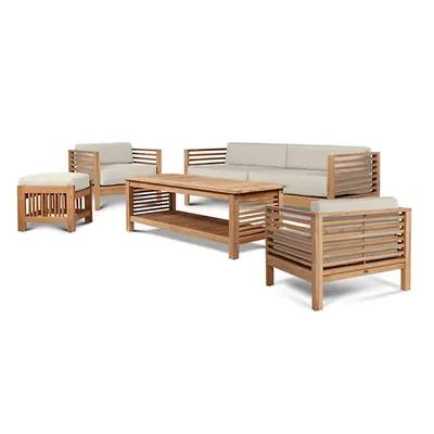 HiTeak Furniture Summer 5-Piece Teak Patio Conversation Deep Seating set