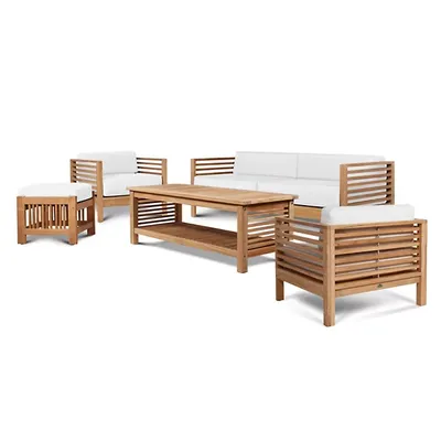HiTeak Furniture Summer 5-Piece Teak Patio Conversation Deep Seating set