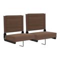 Flash Furniture Set of 2 Grandstand Comfort Seats by Flash - 500 lb. Rated Lightweight Stadium Chair with Handle & Ultra-Padded Seat Brown