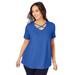 Plus Size Women's Stretch Cotton Crisscross Strap Tee by Jessica London in True Blue (Size M)