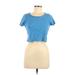 Talbots Short Sleeve T-Shirt: Scoop Neck Covered Shoulder Blue Print Tops - Women's Size Medium Petite
