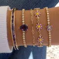Bracelets de luxe en cristal violet pour femmes plaqué or 18 carats fleur glacée CZ tennis