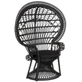 Pfauensessel Schwarz Rattan mit Kissen aus Baumwolle Indoor u. Outdoor Garten Lounge Terrasse Patio Balkon Wohnzimmer Schlafzimmer Möbel