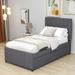 Latitude Run® Twin Size Linen Platform Bed w/ Headboard & Trundle Wood & /Upholstered/Linen in Brown/Gray | 47 H x 43.1 W x 79 D in | Wayfair