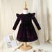 OBEEII Toddlers Baby Girls Fall Long Sleeve Solid Color Ruffled Velvet Dress Baby Girls Cake Smash Dress Wedding Flower Girl Dress 4-5 Years purple