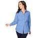 Plus Size Women's Stretch Cotton Poplin Shirt by Jessica London in French Blue (Size 16 W) Button Down Blouse