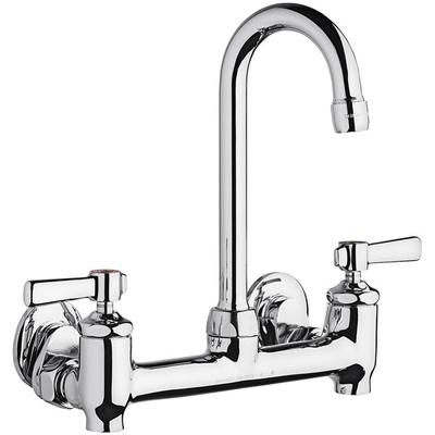 Chicago Faucets 640-GN1AE35-369YAB Wall-Mounted Faucet with Adjustable Centers, 3 1/2" Rigid / Swing Gooseneck Spout, and Ceramic Operating Cartridges