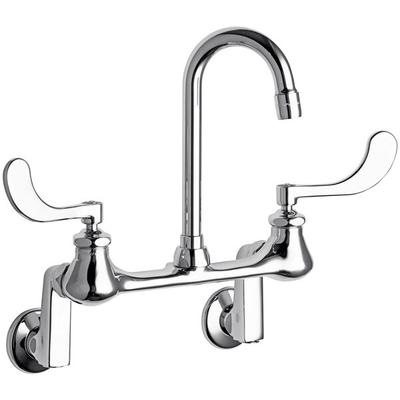 Chicago Faucets 631-RABCP Wall-Mounted Faucet with Adjustable Centers, 3 5/8" Rigid / Swing Gooseneck Spout, and Quaturn Compression Cartridges