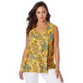 Plus Size Women's Stretch Cotton V-Neck Trapeze Tank by Jessica London in Yellow Playful Paisley (Size M)