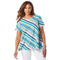 Plus Size Women's Stretch Cotton Trapeze Tee by Jessica London in Blue Multi Brushstroke Stripe (Size S)